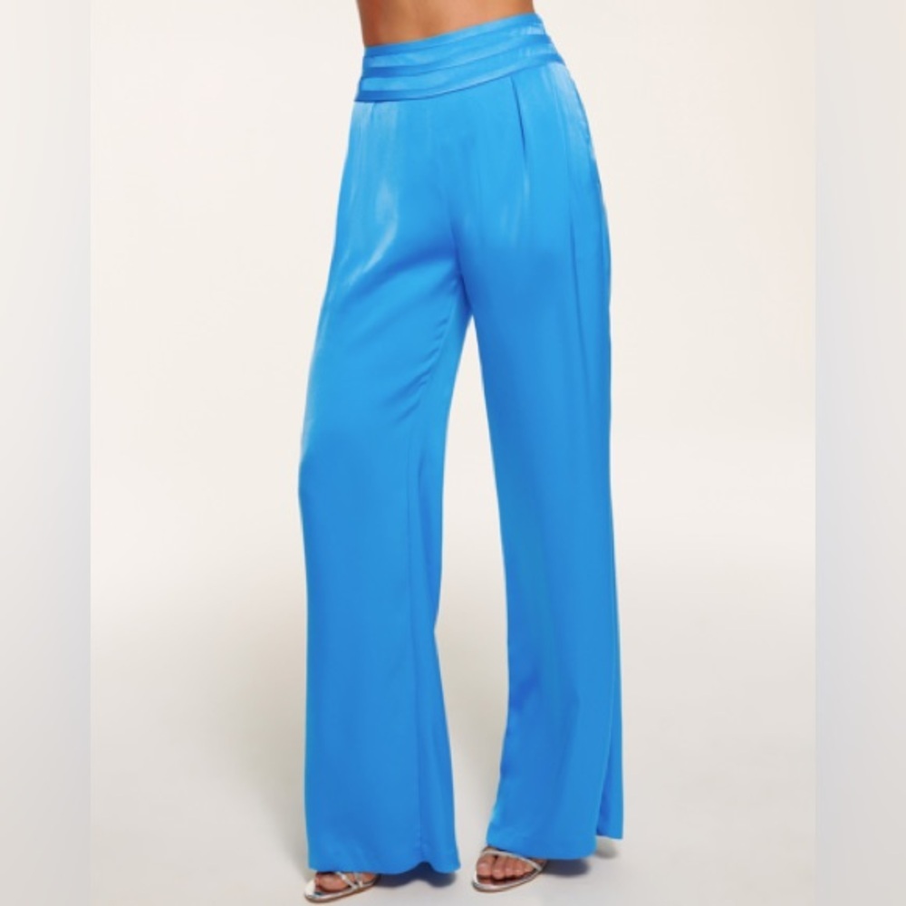 NWT Ramy Brook Lake Blue Satin Joss Wide Leg pants Sz 22
